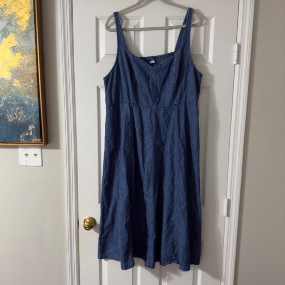 Old Navy Plus Size Chambray Denim Midi Dress Smocked Back Sleeveless XXL